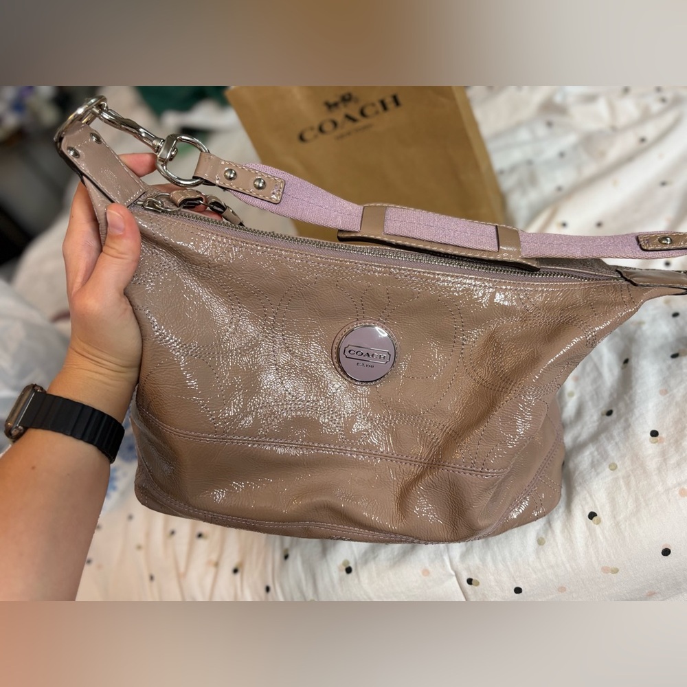 Coach Champagne Shoulder Bag with Purple Accents
